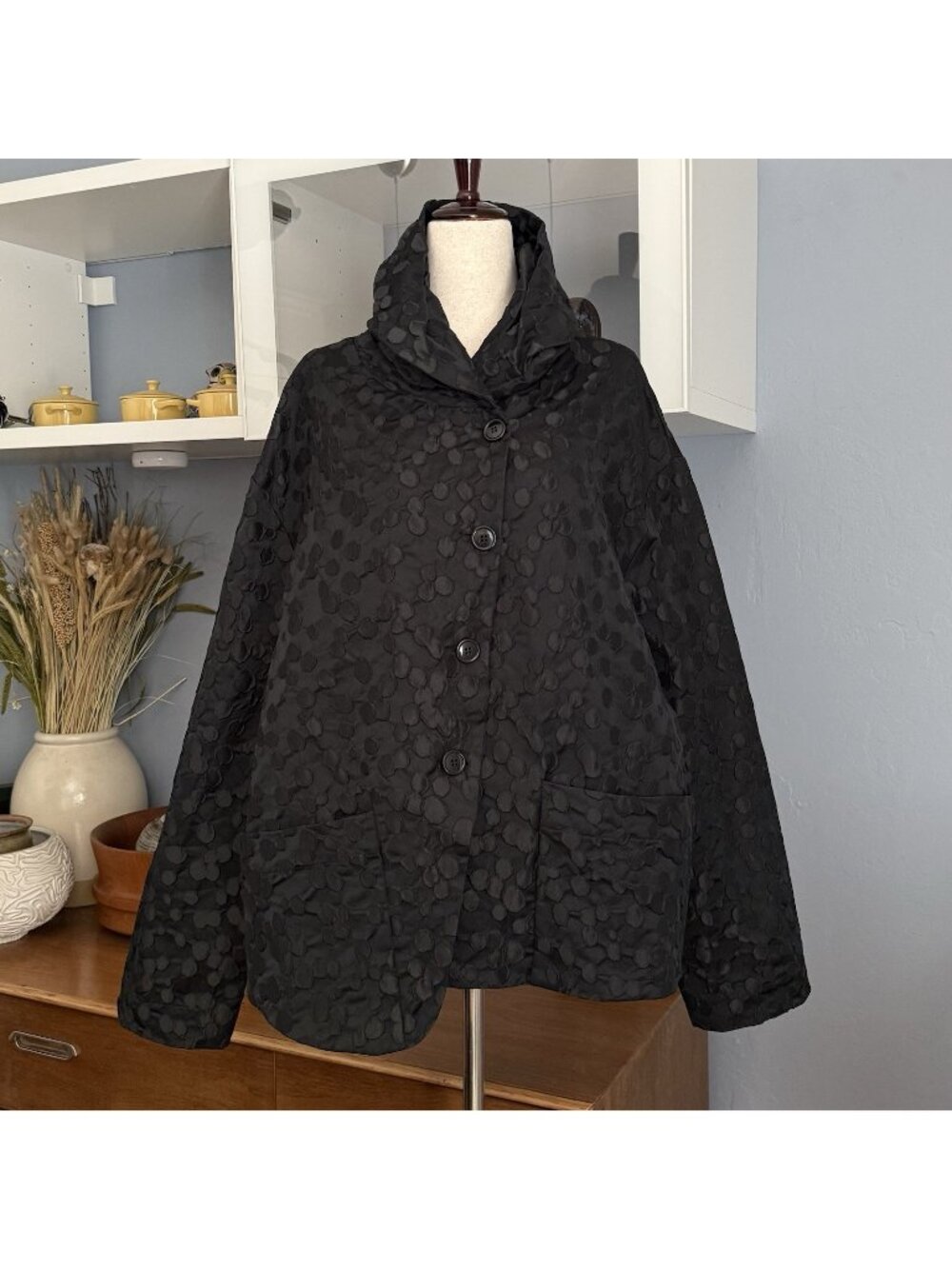 Elemente Clemente Polka Dot Textured Jacket Lagenlook Avant-Garde Artsy Sz 5